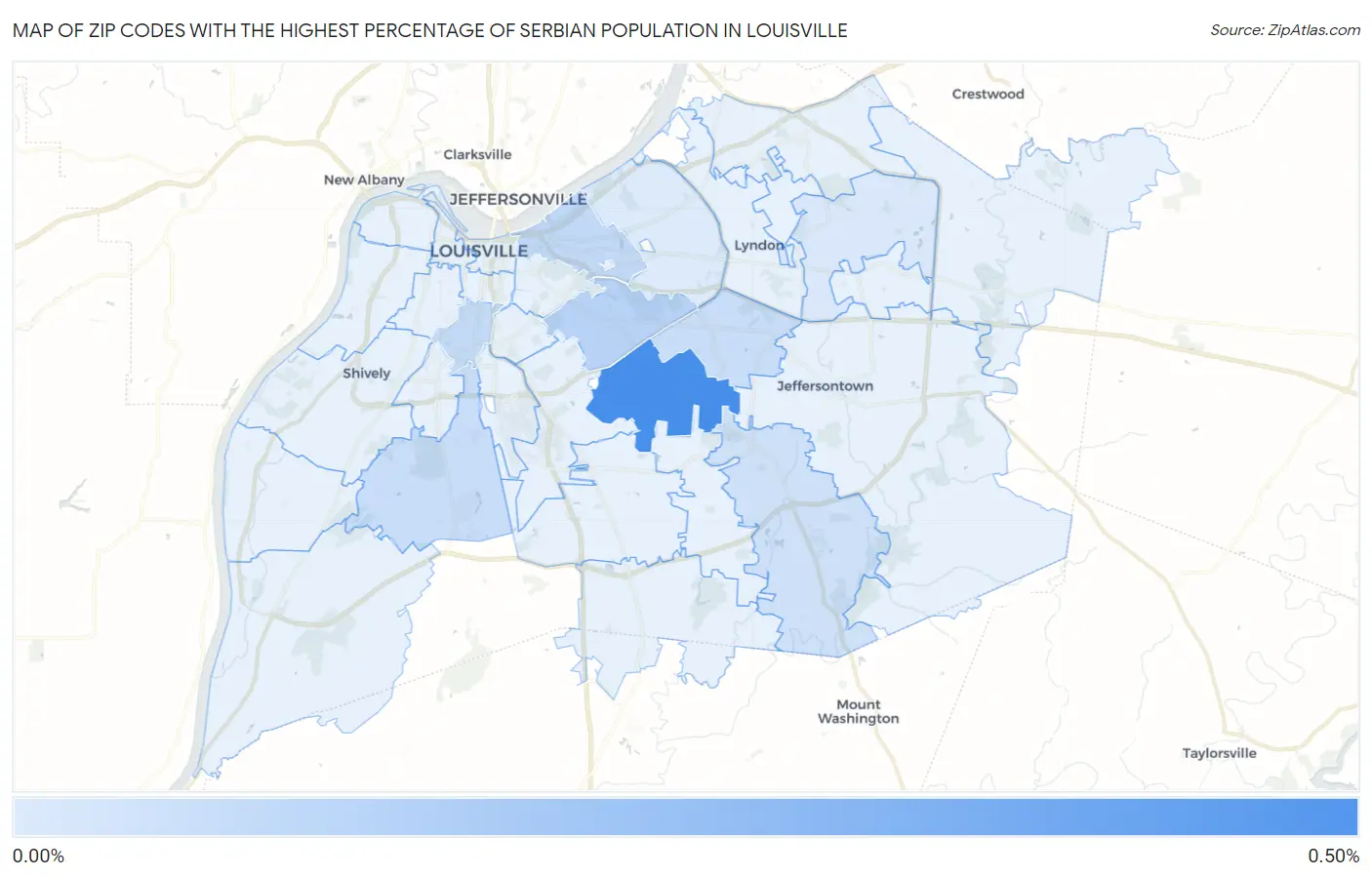 Zip Codes with the Highest Percentage of Serbian Population in Louisville Map