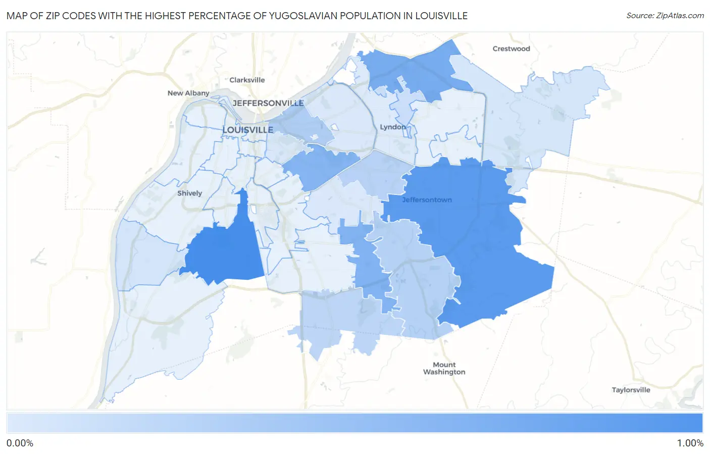 Zip Codes with the Highest Percentage of Yugoslavian Population in Louisville Map