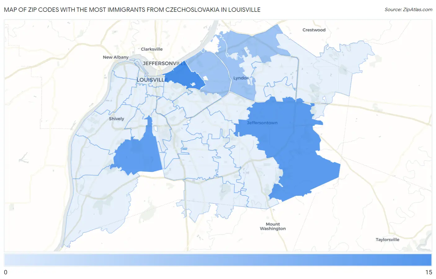 Zip Codes with the Most Immigrants from Czechoslovakia in Louisville Map