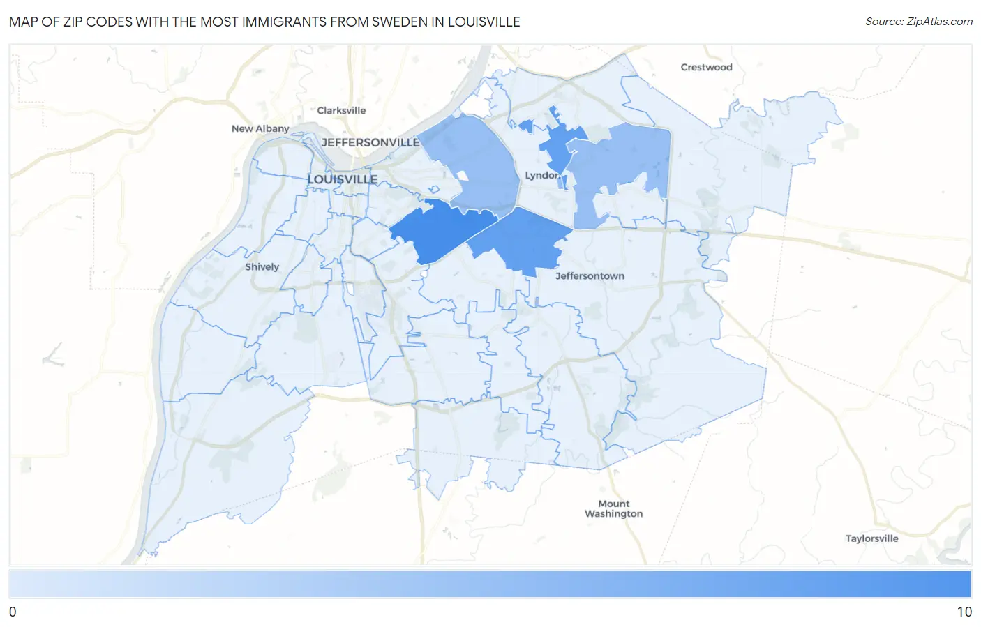 Zip Codes with the Most Immigrants from Sweden in Louisville Map