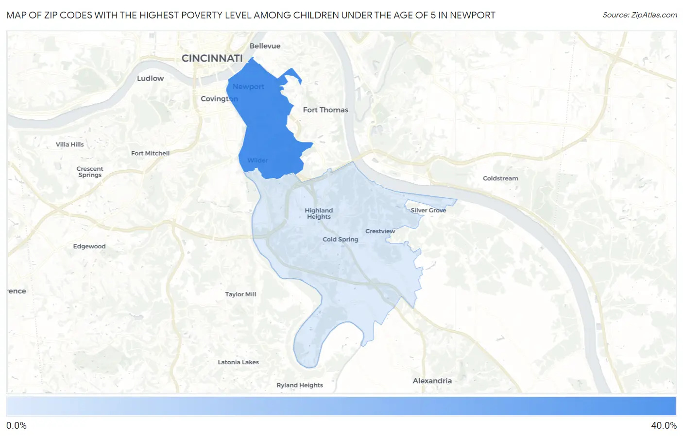 Zip Codes with the Highest Poverty Level Among Children Under the Age of 5 in Newport Map