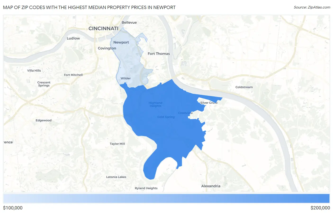 Zip Codes with the Highest Median Property Prices in Newport Map