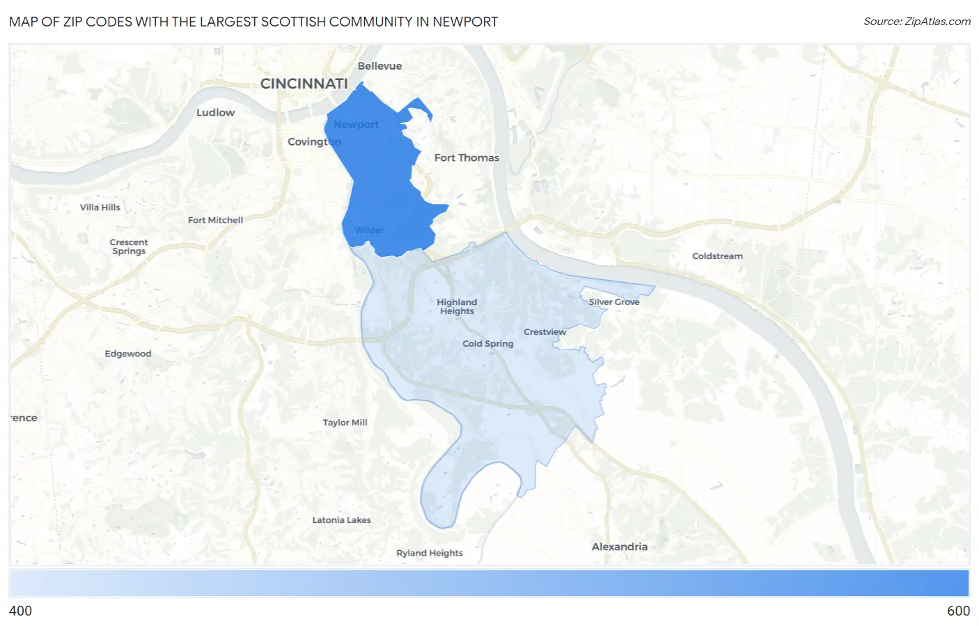 Zip Codes with the Largest Scottish Community in Newport Map