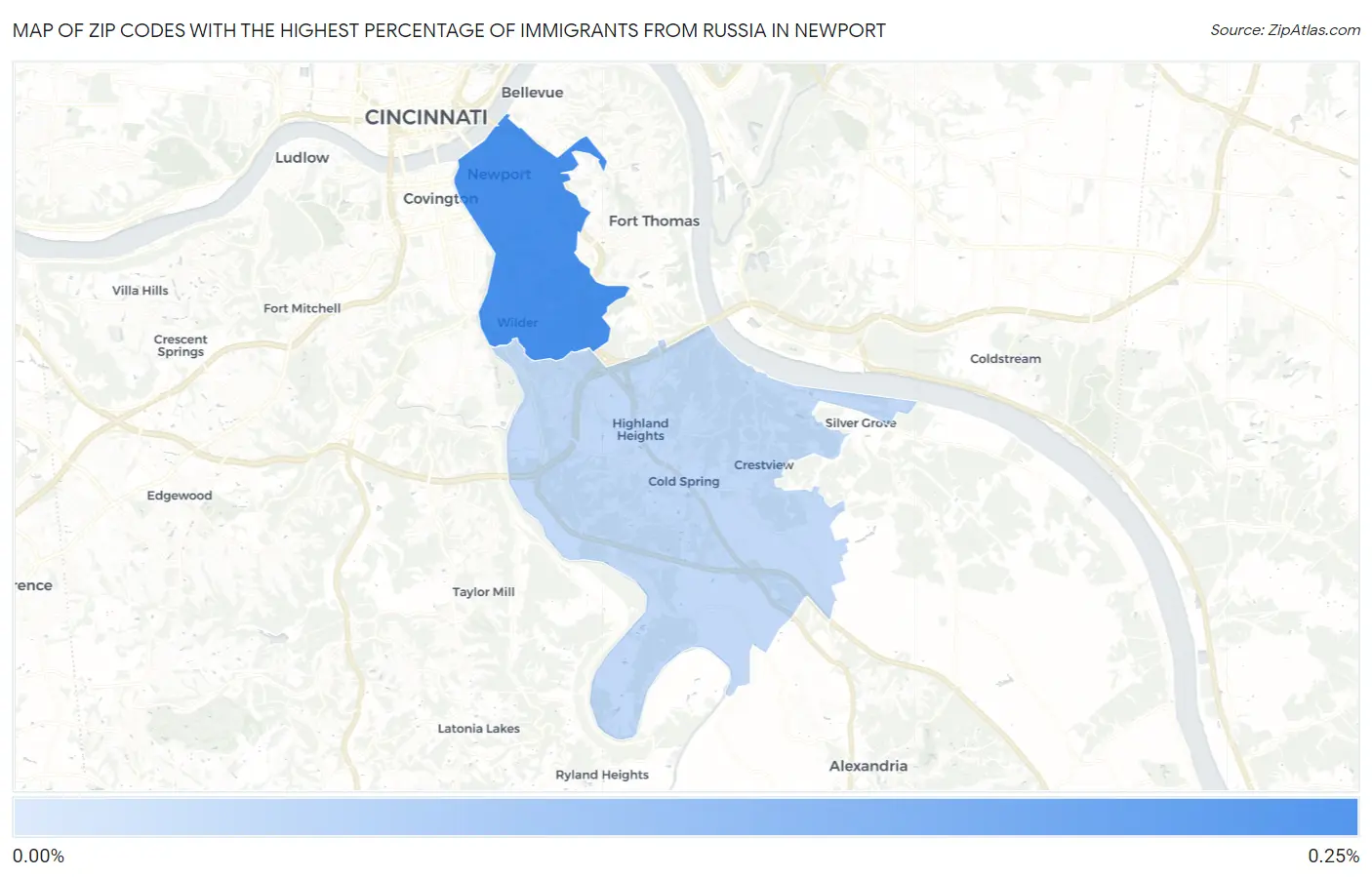 Zip Codes with the Highest Percentage of Immigrants from Russia in Newport Map