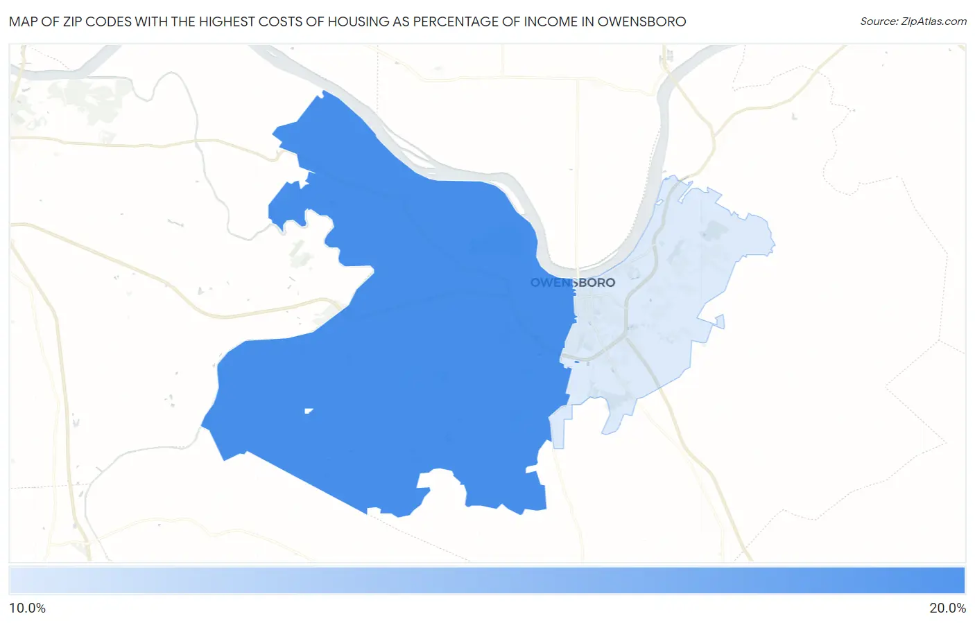 Zip Codes with the Highest Costs of Housing as Percentage of Income in Owensboro Map