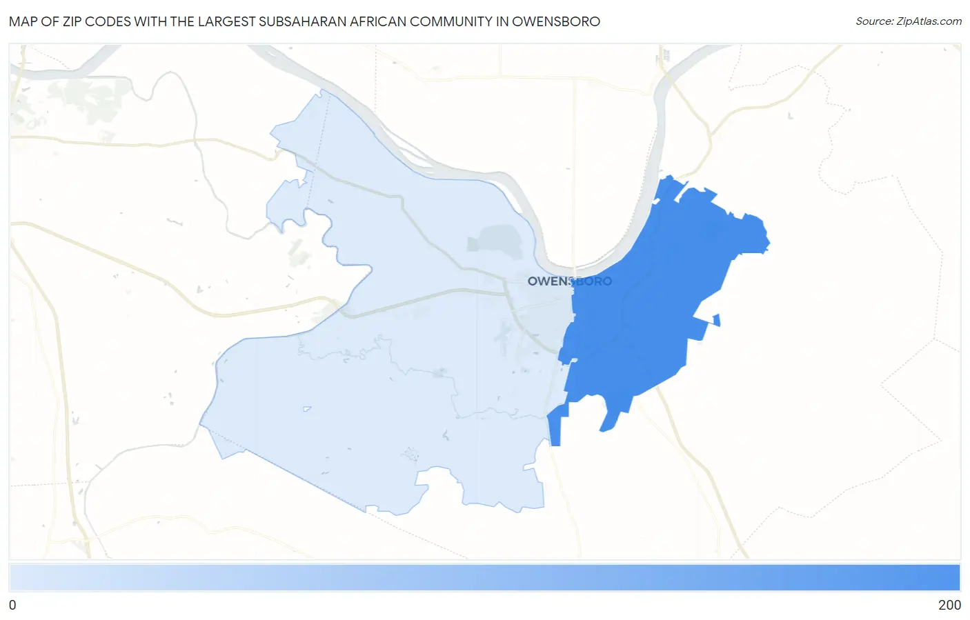 Zip Codes with the Largest Subsaharan African Community in Owensboro Map