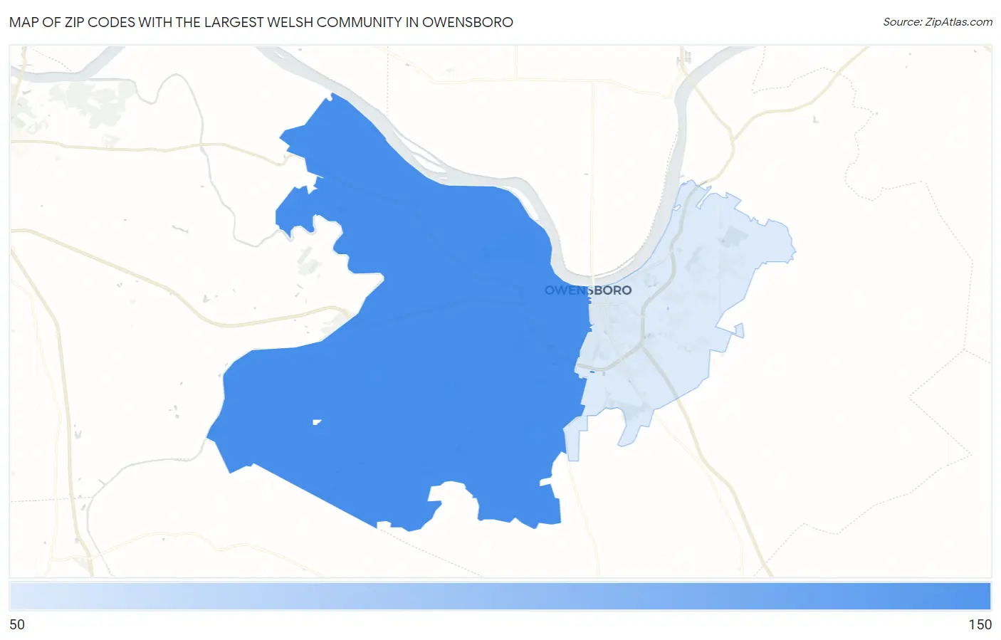Zip Codes with the Largest Welsh Community in Owensboro Map