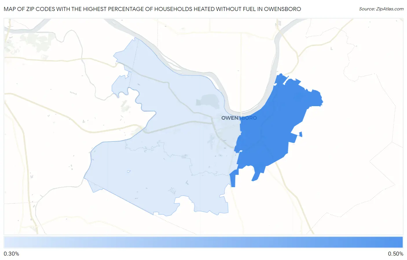 Zip Codes with the Highest Percentage of Households Heated without Fuel in Owensboro Map