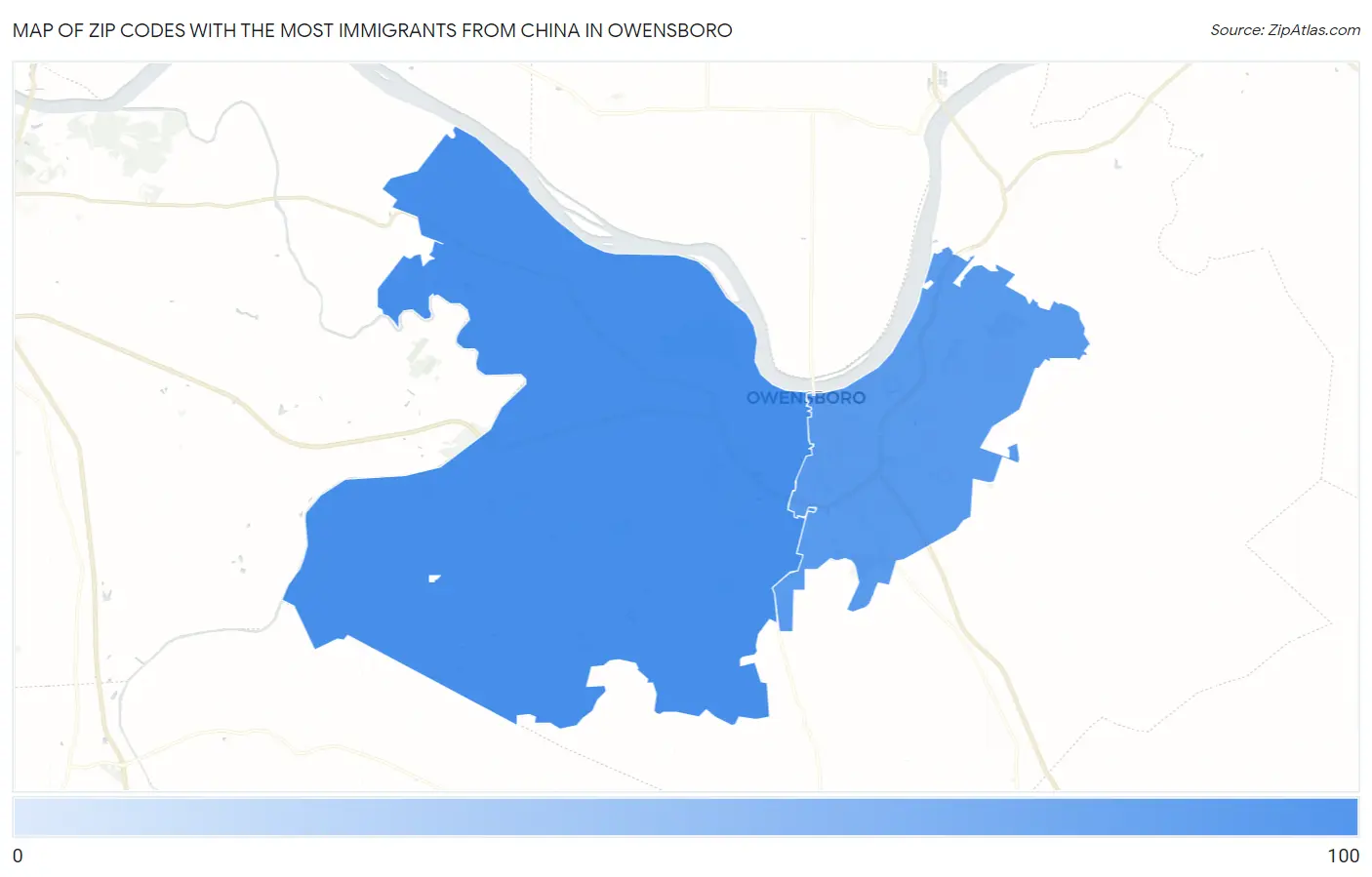 Zip Codes with the Most Immigrants from China in Owensboro Map