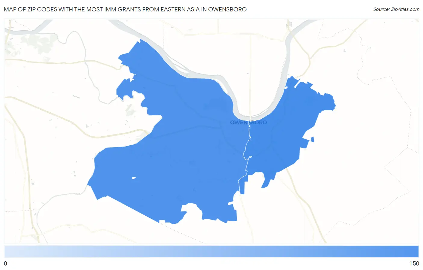 Zip Codes with the Most Immigrants from Eastern Asia in Owensboro Map