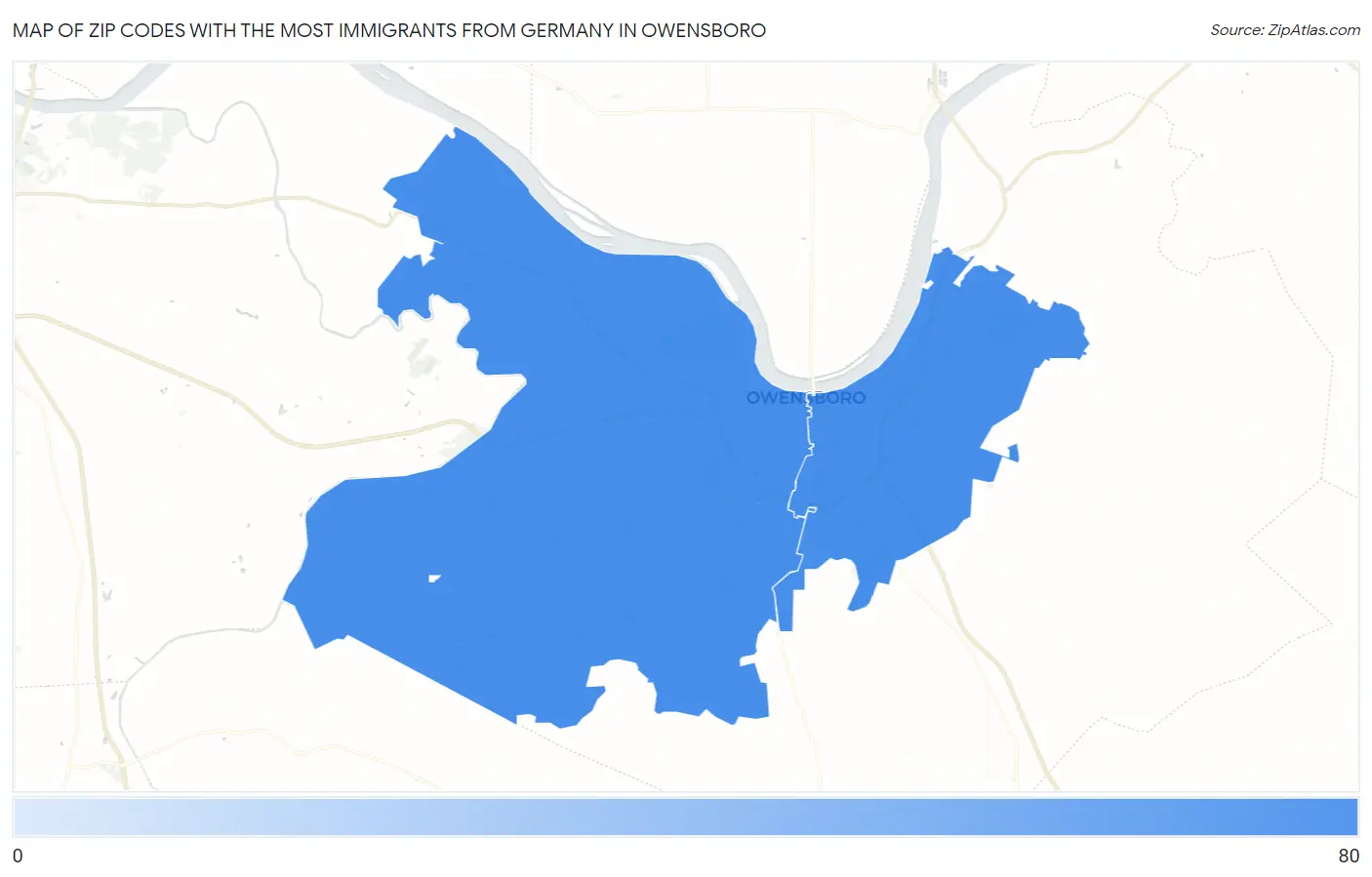 Zip Codes with the Most Immigrants from Germany in Owensboro Map