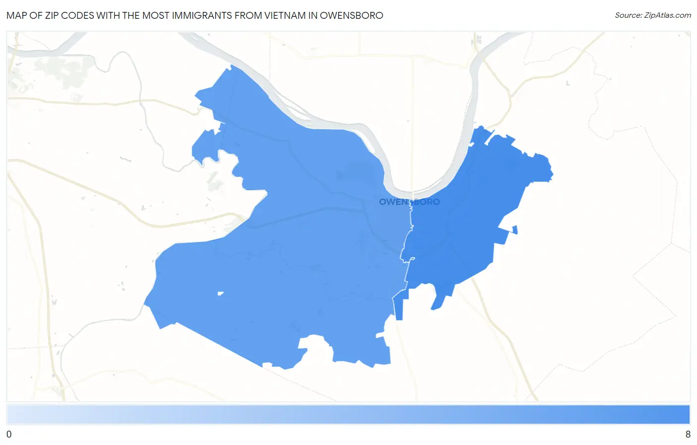 Zip Codes with the Most Immigrants from Vietnam in Owensboro Map