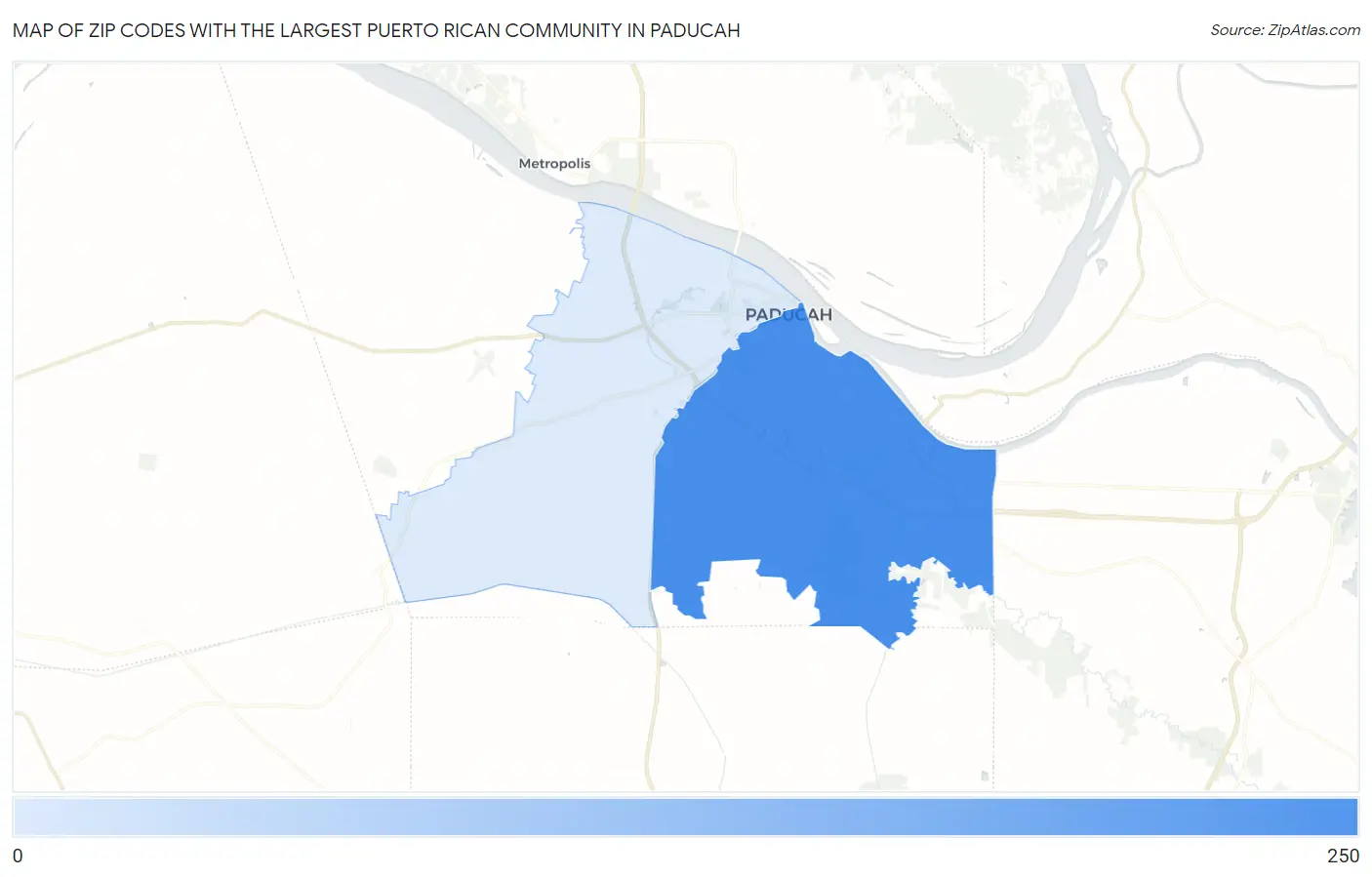 Zip Codes with the Largest Puerto Rican Community in Paducah Map