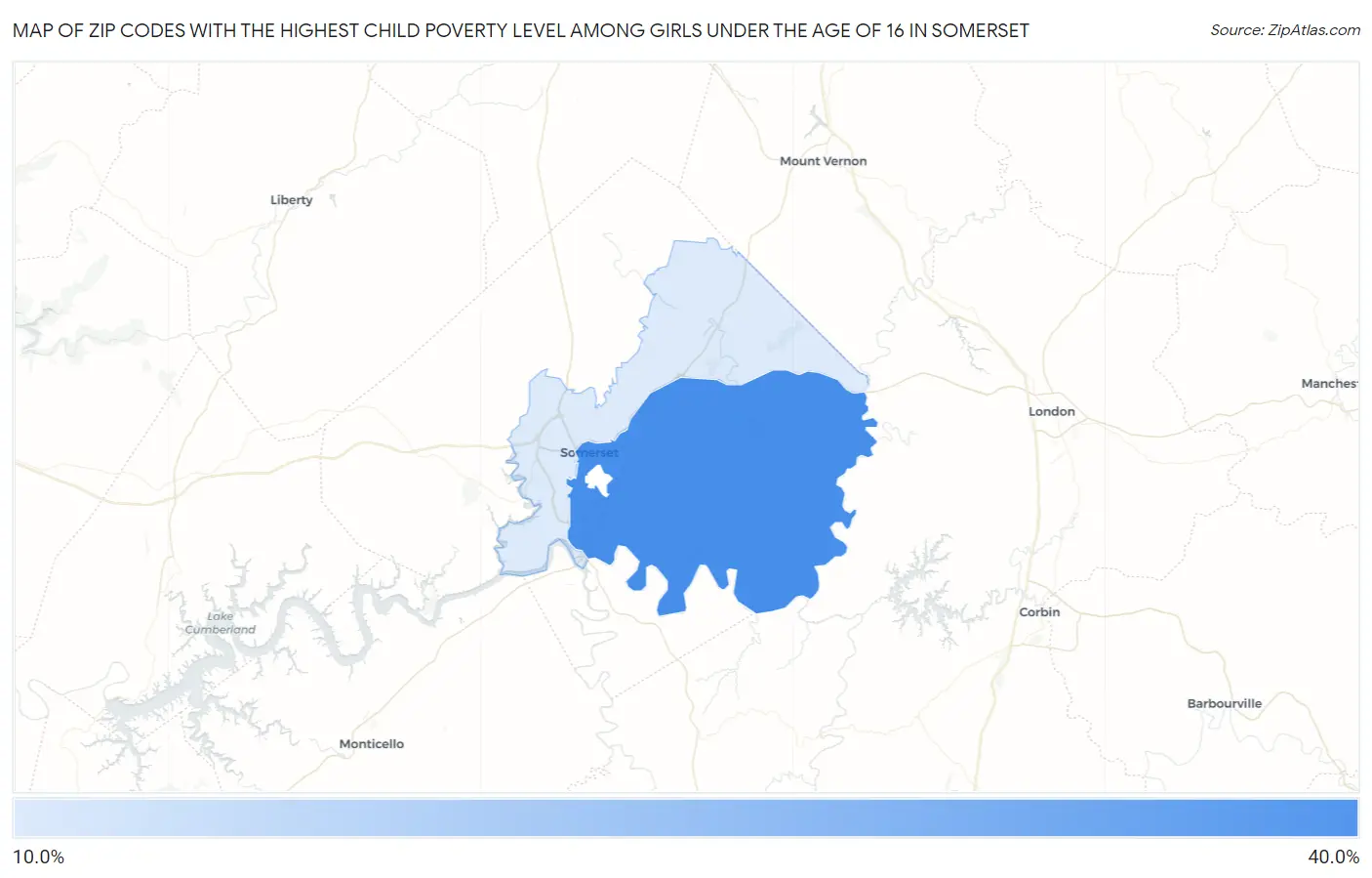 Zip Codes with the Highest Child Poverty Level Among Girls Under the Age of 16 in Somerset Map