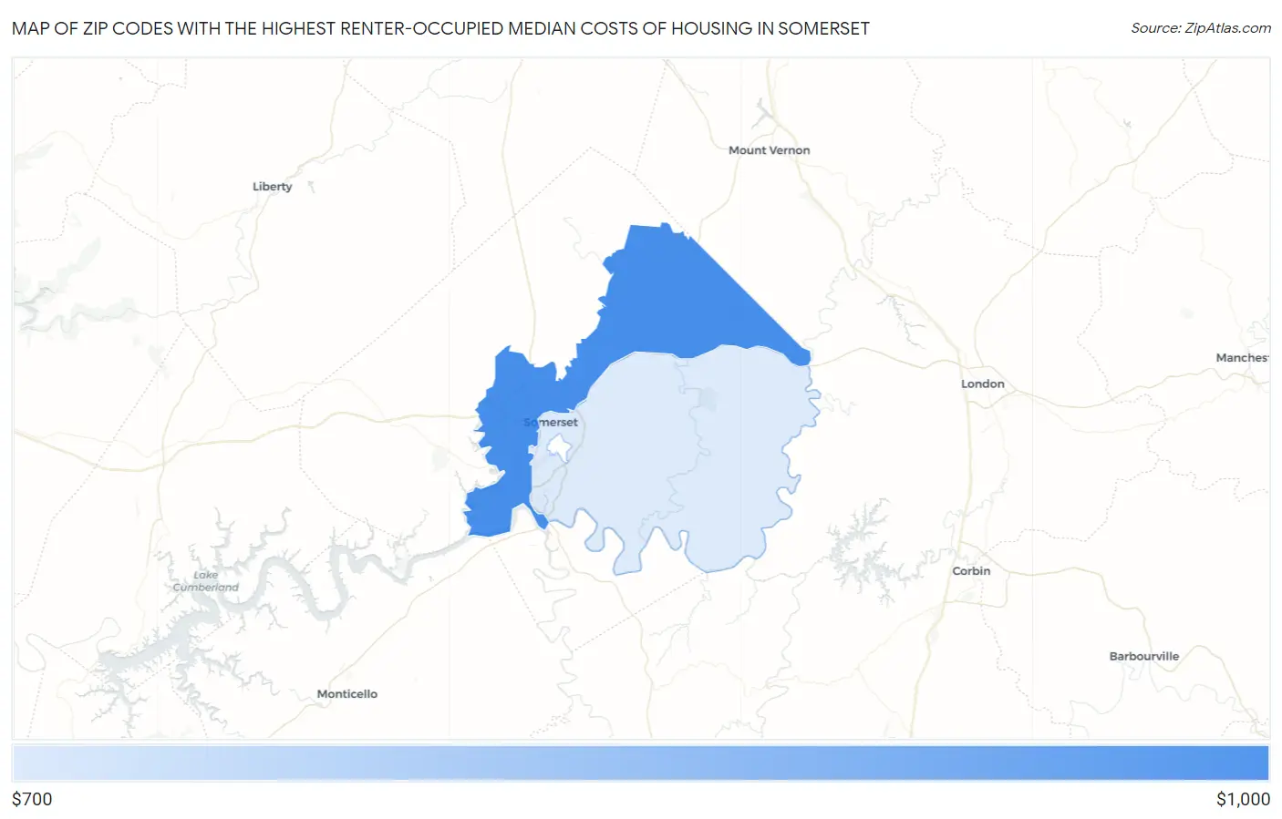 Zip Codes with the Highest Renter-Occupied Median Costs of Housing in Somerset Map