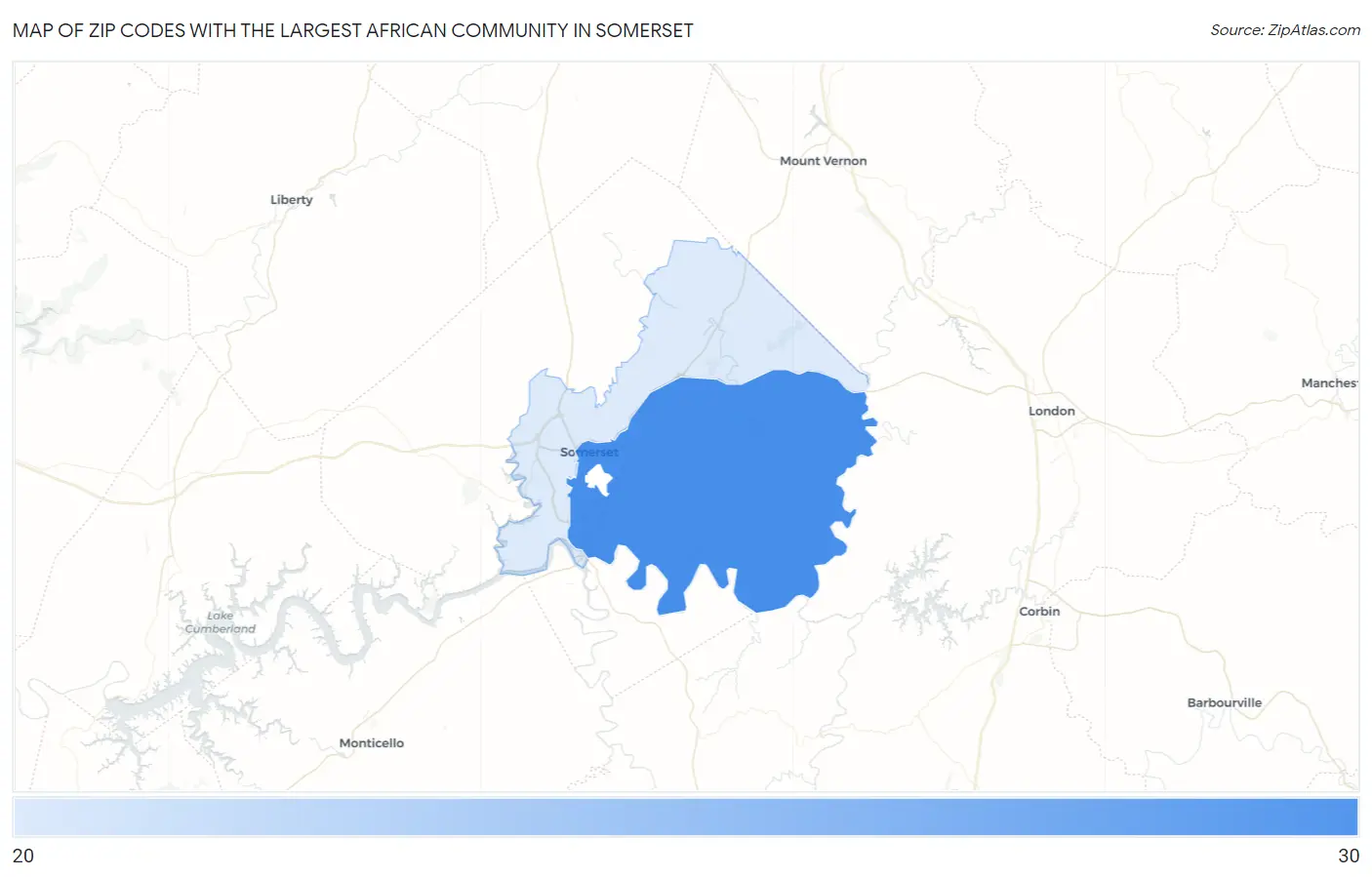 Zip Codes with the Largest African Community in Somerset Map