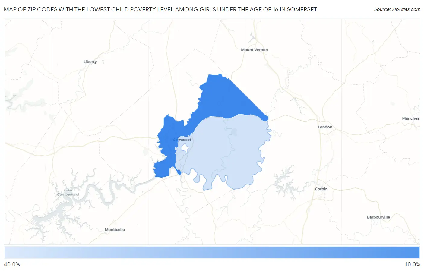 Zip Codes with the Lowest Child Poverty Level Among Girls Under the Age of 16 in Somerset Map