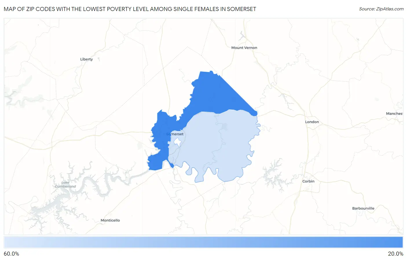 Zip Codes with the Lowest Poverty Level Among Single Females in Somerset Map