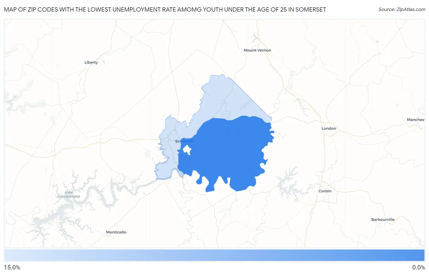 Zip Codes with the Lowest Unemployment Rate Amomg Youth Under the Age of 25 in Somerset Map
