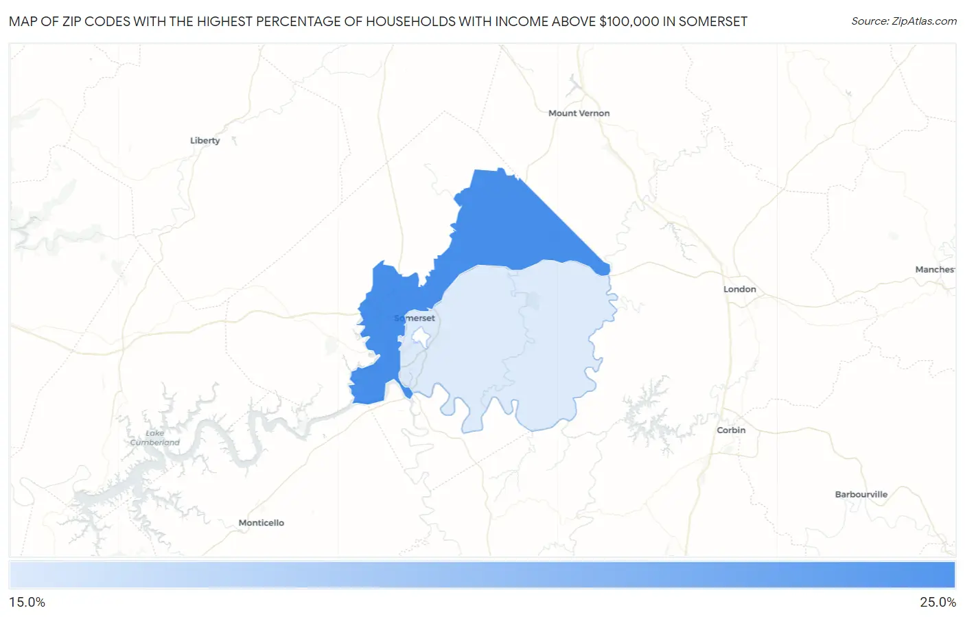 Zip Codes with the Highest Percentage of Households with Income Above $100,000 in Somerset Map