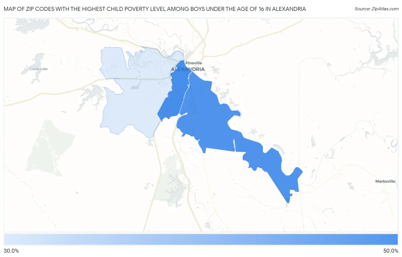 Zip Codes with the Highest Child Poverty Level Among Boys Under the Age of 16 in Alexandria Map