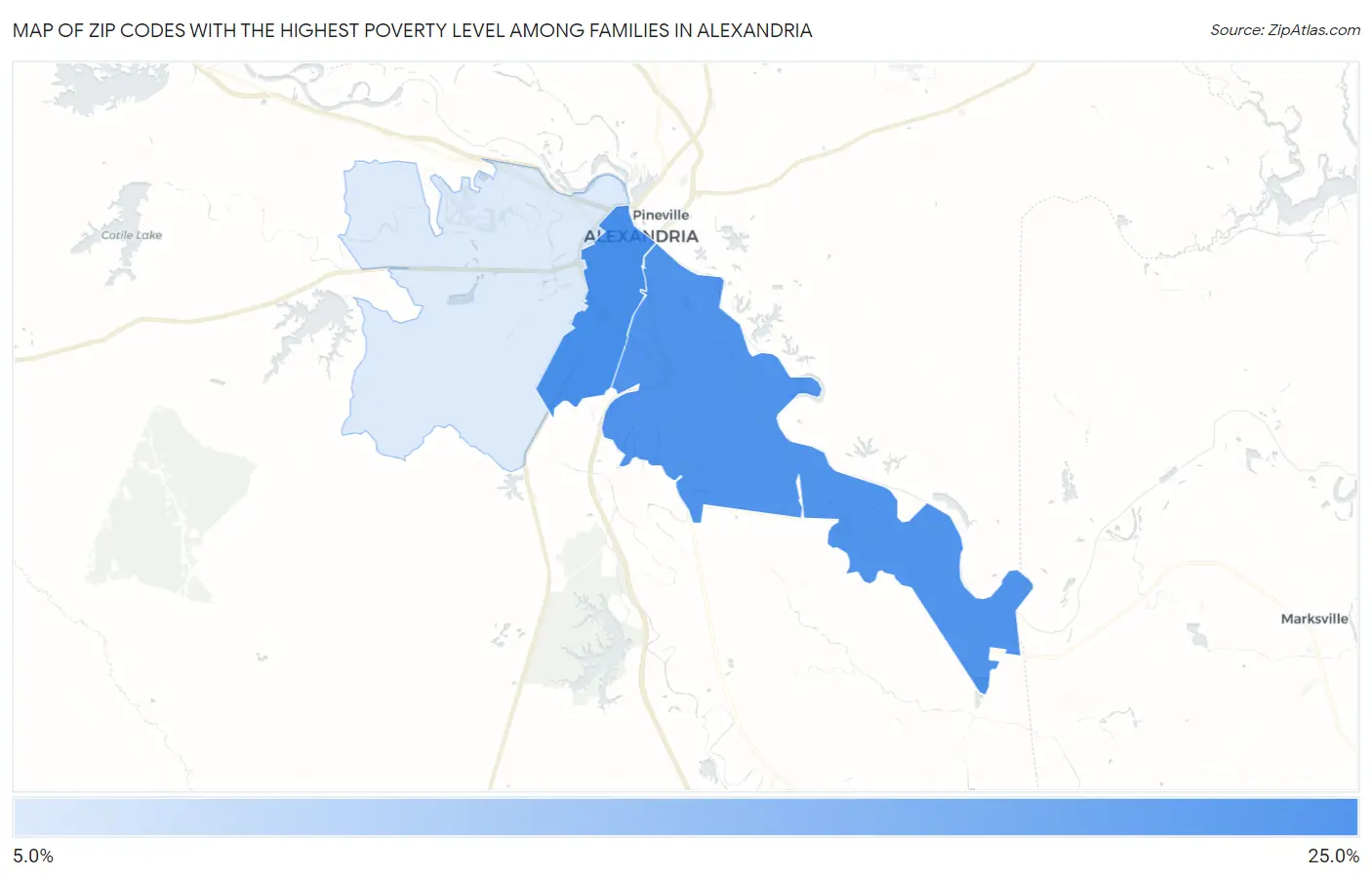 Zip Codes with the Highest Poverty Level Among Families in Alexandria Map