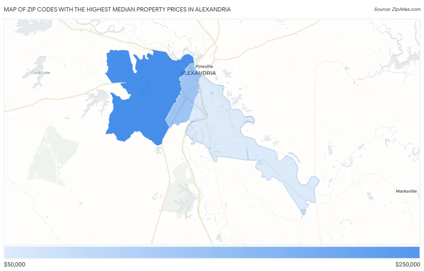 Zip Codes with the Highest Median Property Prices in Alexandria Map