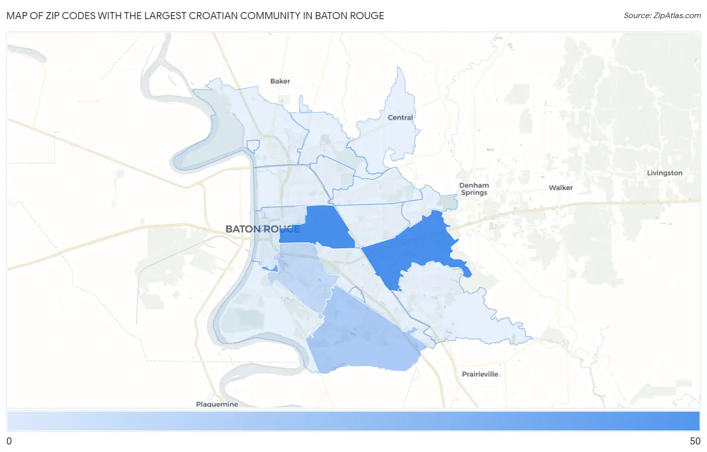 Zip Codes with the Largest Croatian Community in Baton Rouge Map