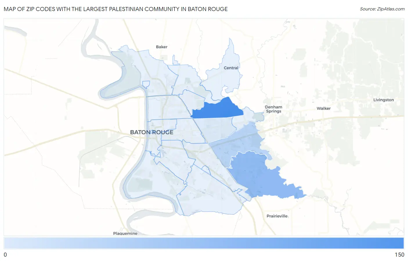 Zip Codes with the Largest Palestinian Community in Baton Rouge Map