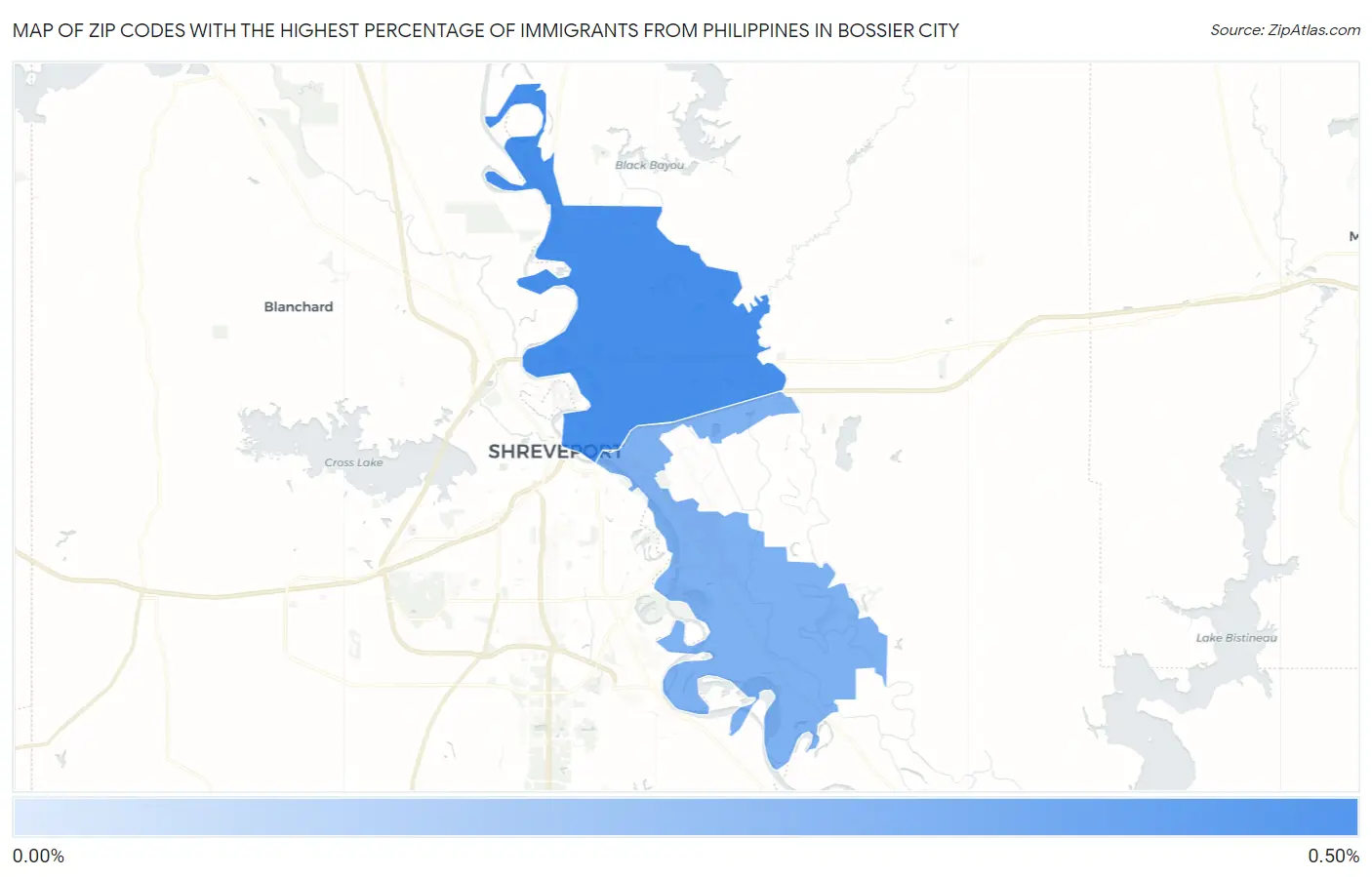 Zip Codes with the Highest Percentage of Immigrants from Philippines in Bossier City Map