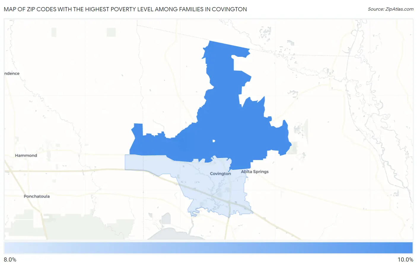 Zip Codes with the Highest Poverty Level Among Families in Covington Map