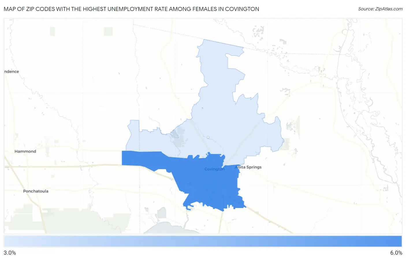 Zip Codes with the Highest Unemployment Rate Among Females in Covington Map