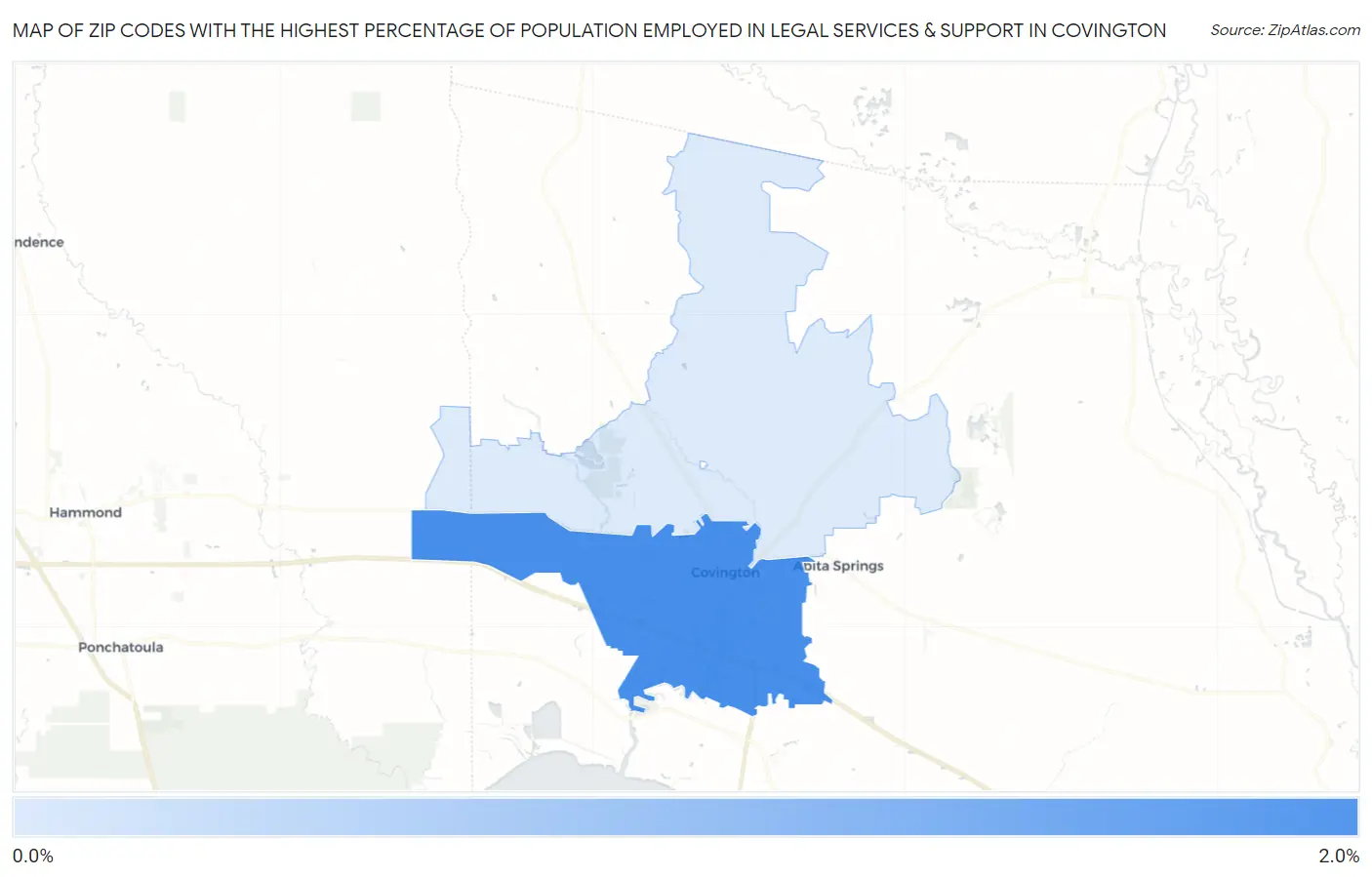 Zip Codes with the Highest Percentage of Population Employed in Legal Services & Support in Covington Map