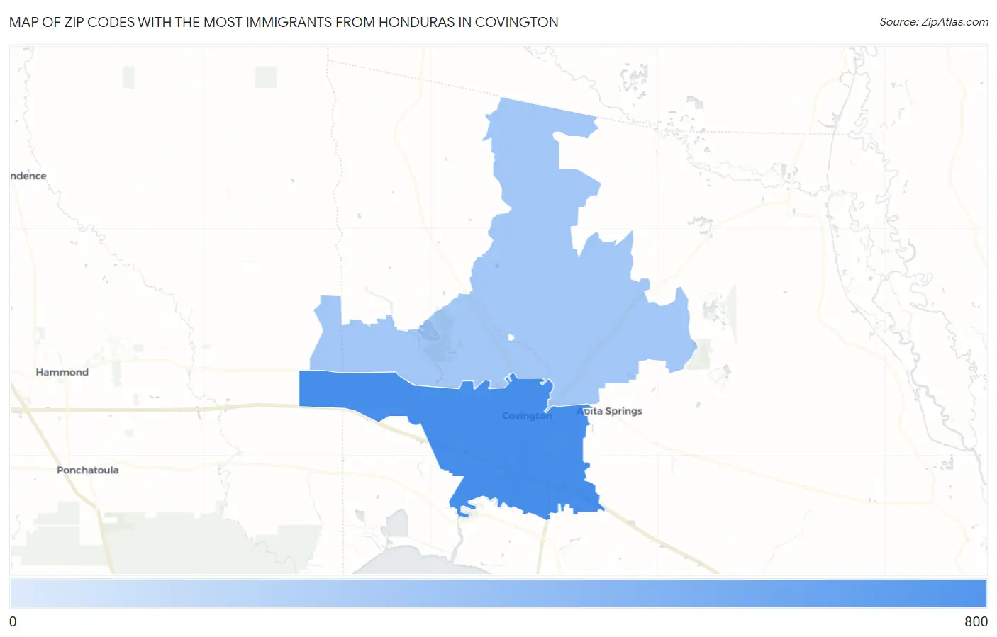 Zip Codes with the Most Immigrants from Honduras in Covington Map
