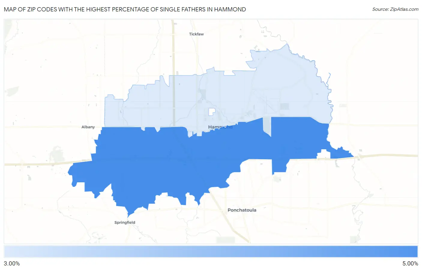 Zip Codes with the Highest Percentage of Single Fathers in Hammond Map