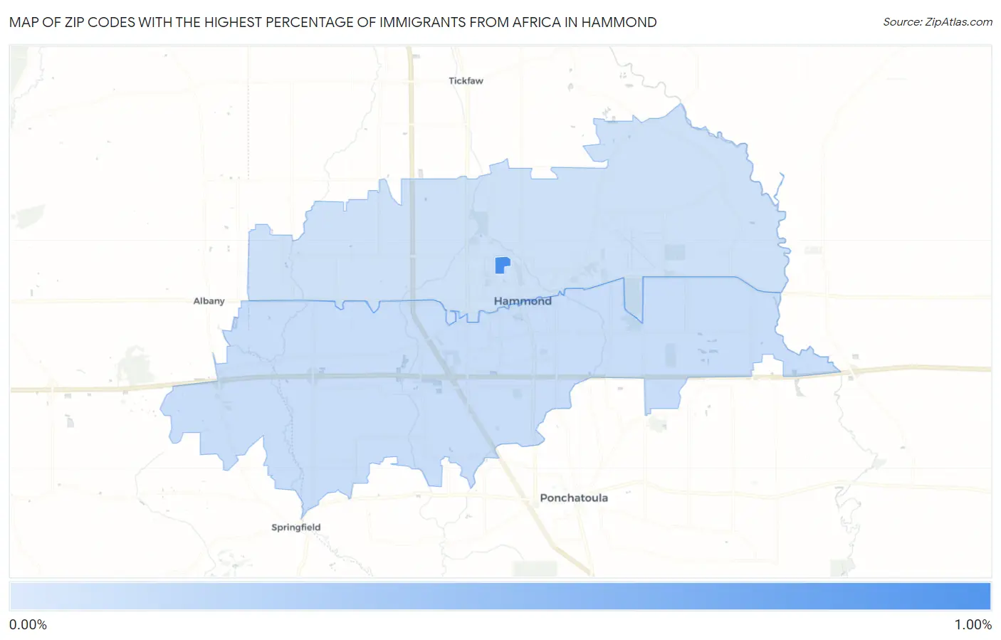 Zip Codes with the Highest Percentage of Immigrants from Africa in Hammond Map
