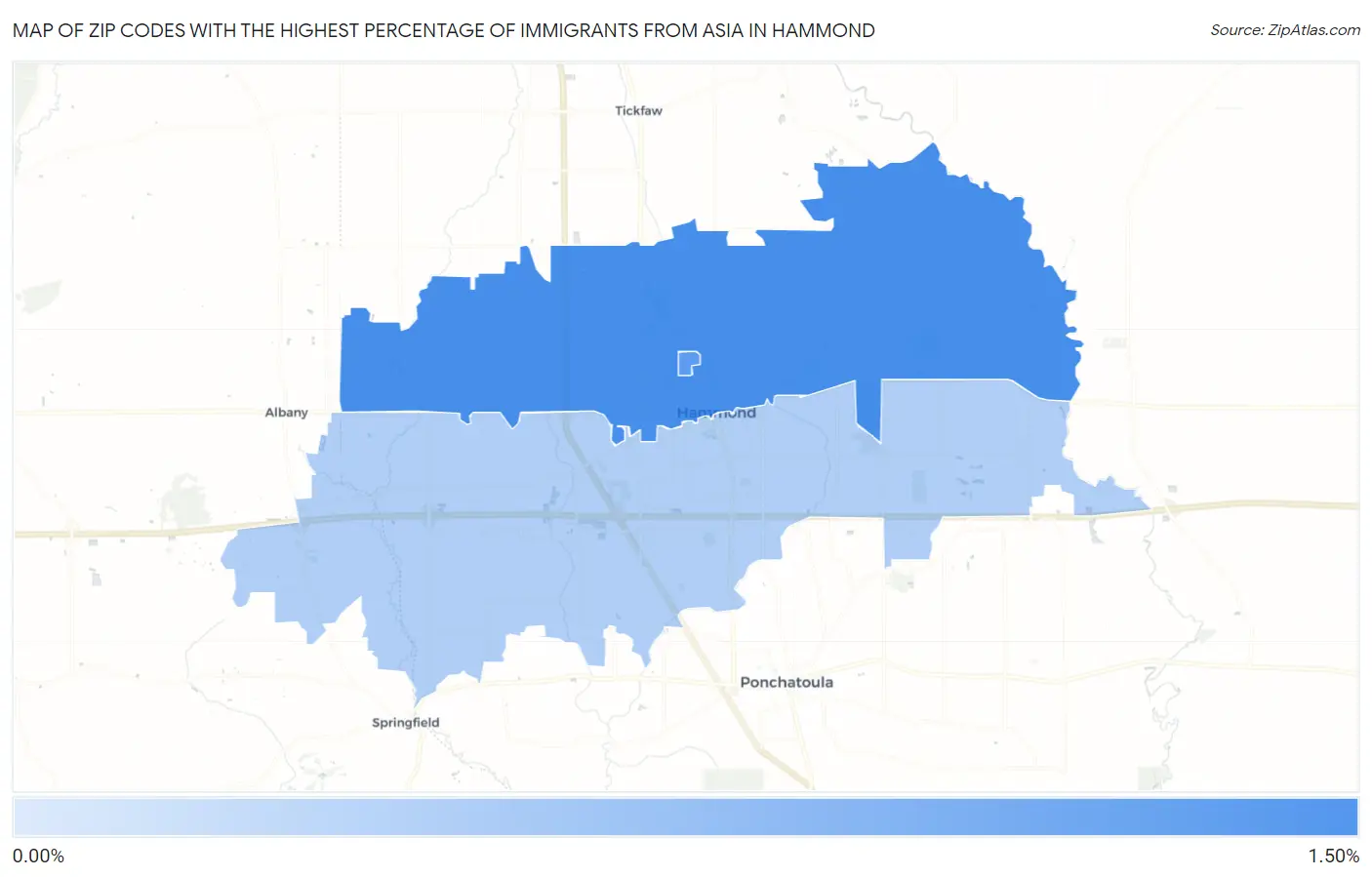 Zip Codes with the Highest Percentage of Immigrants from Asia in Hammond Map