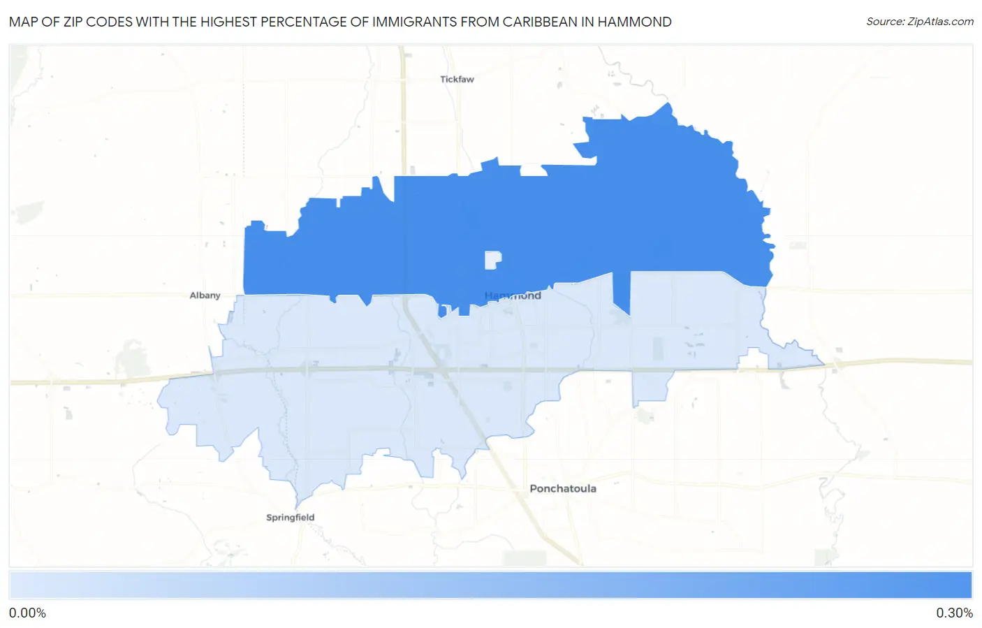 Zip Codes with the Highest Percentage of Immigrants from Caribbean in Hammond Map