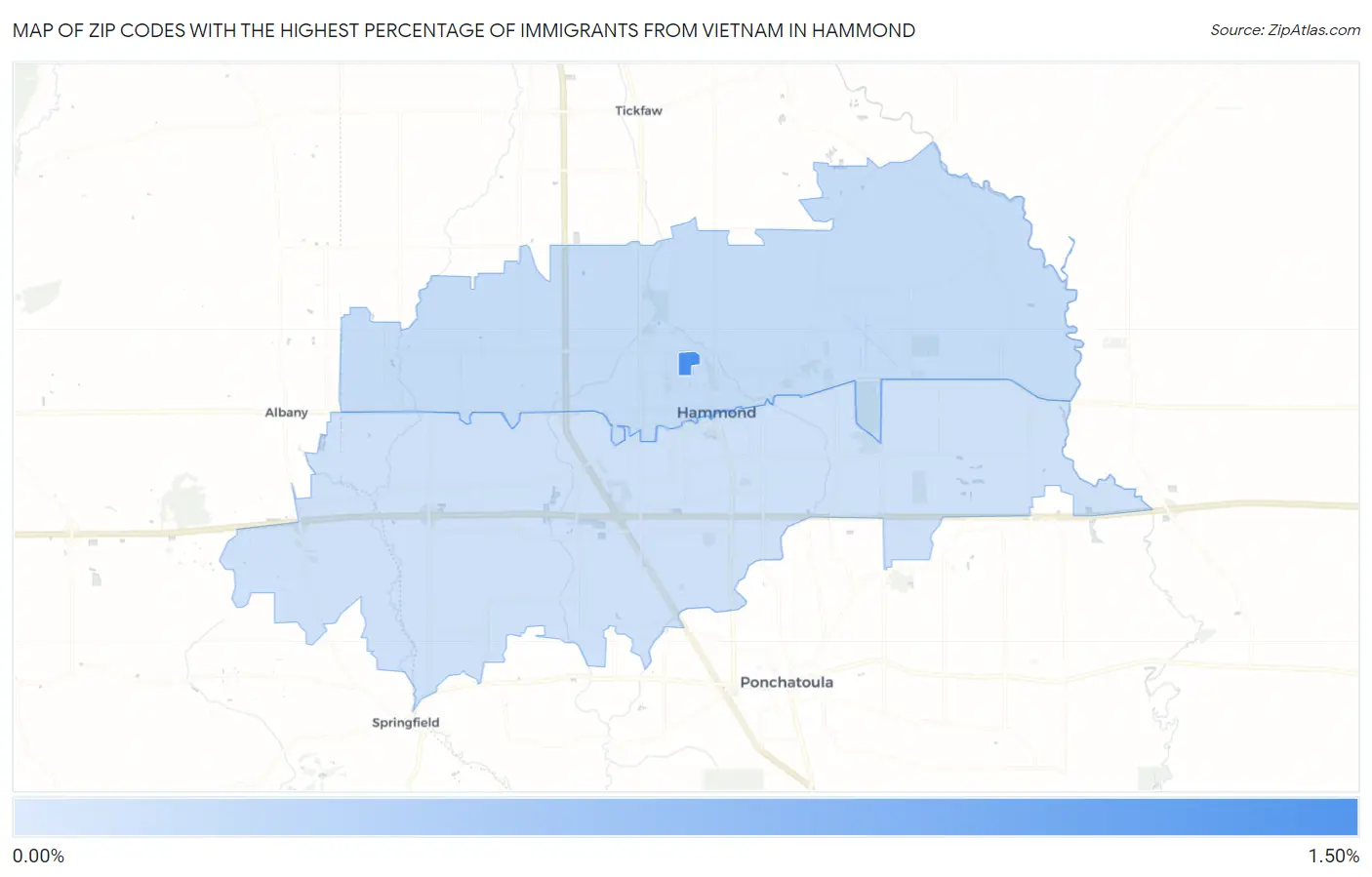 Zip Codes with the Highest Percentage of Immigrants from Vietnam in Hammond Map