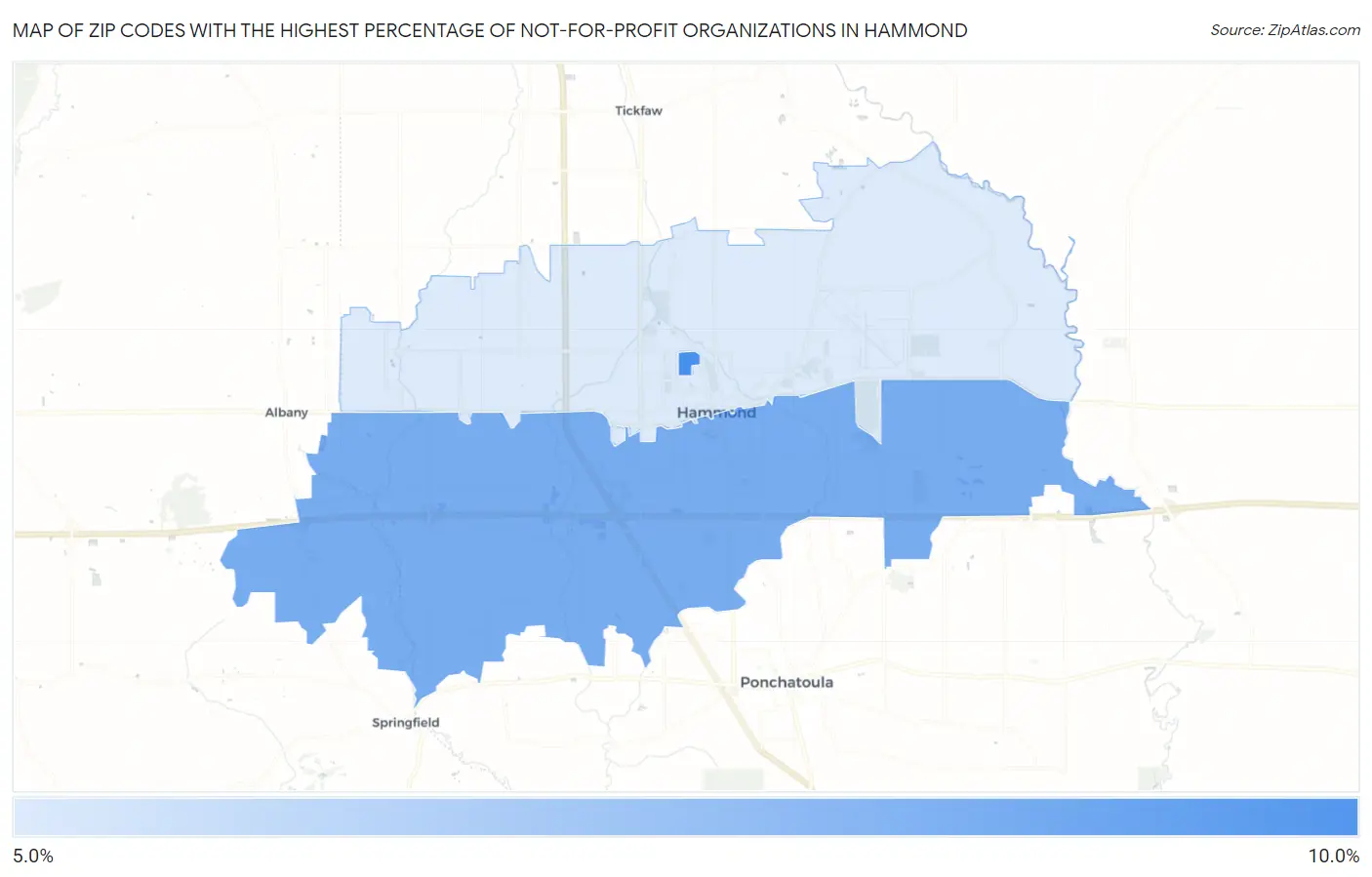 Zip Codes with the Highest Percentage of Not-for-profit Organizations in Hammond Map