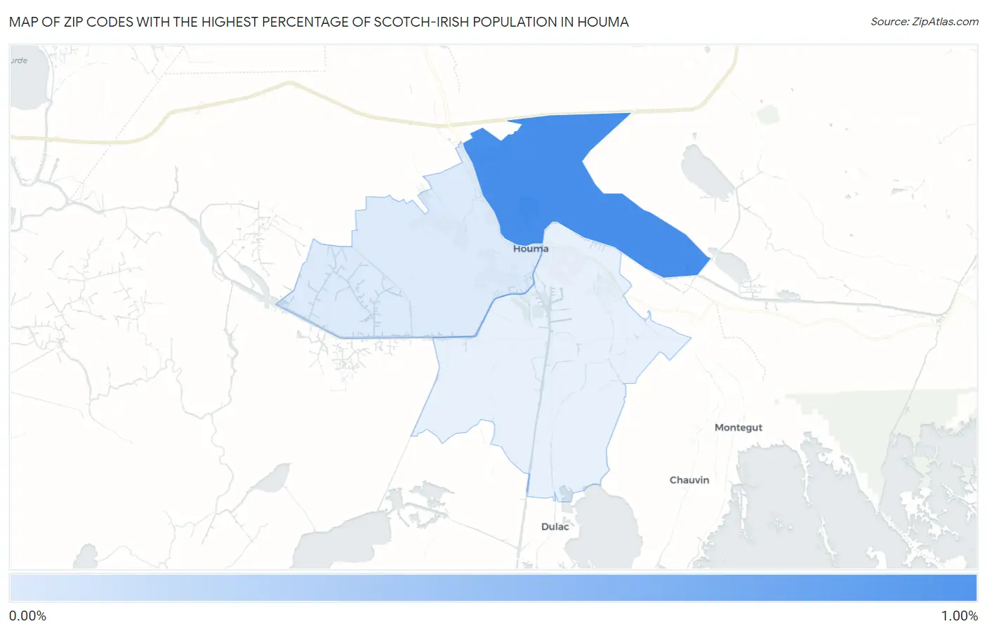 Zip Codes with the Highest Percentage of Scotch-Irish Population in Houma Map