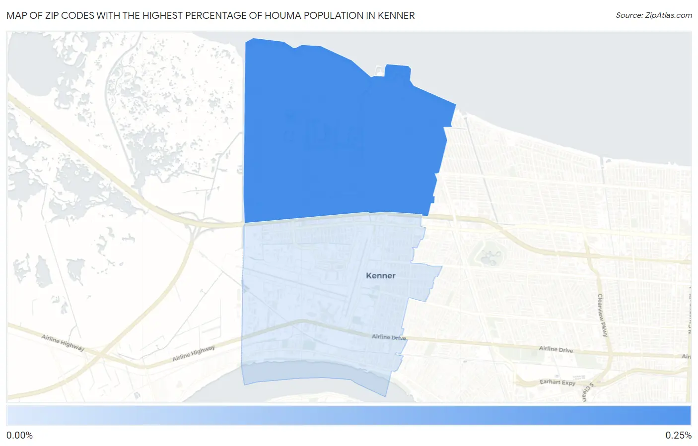 Zip Codes with the Highest Percentage of Houma Population in Kenner Map
