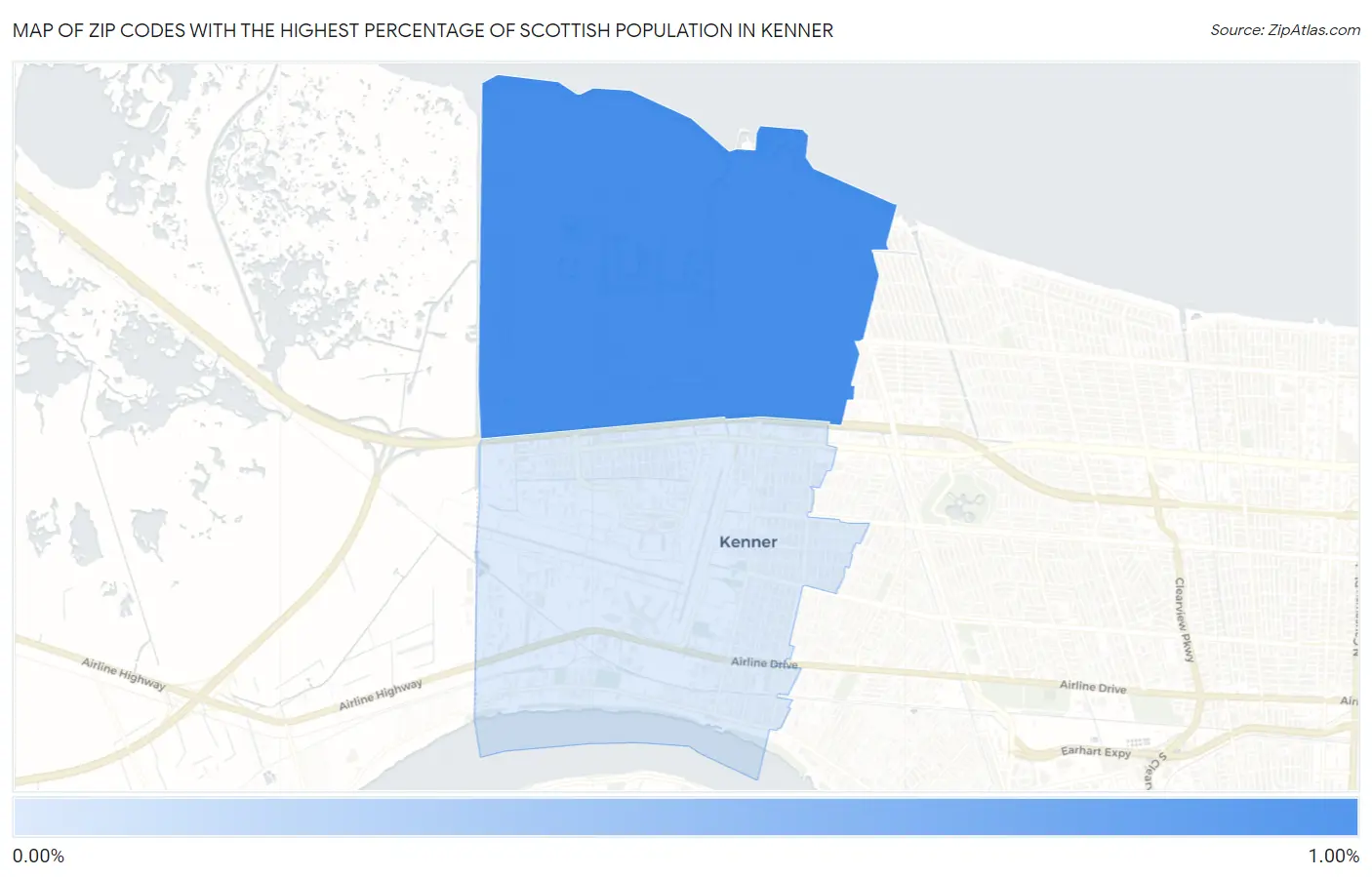Zip Codes with the Highest Percentage of Scottish Population in Kenner Map
