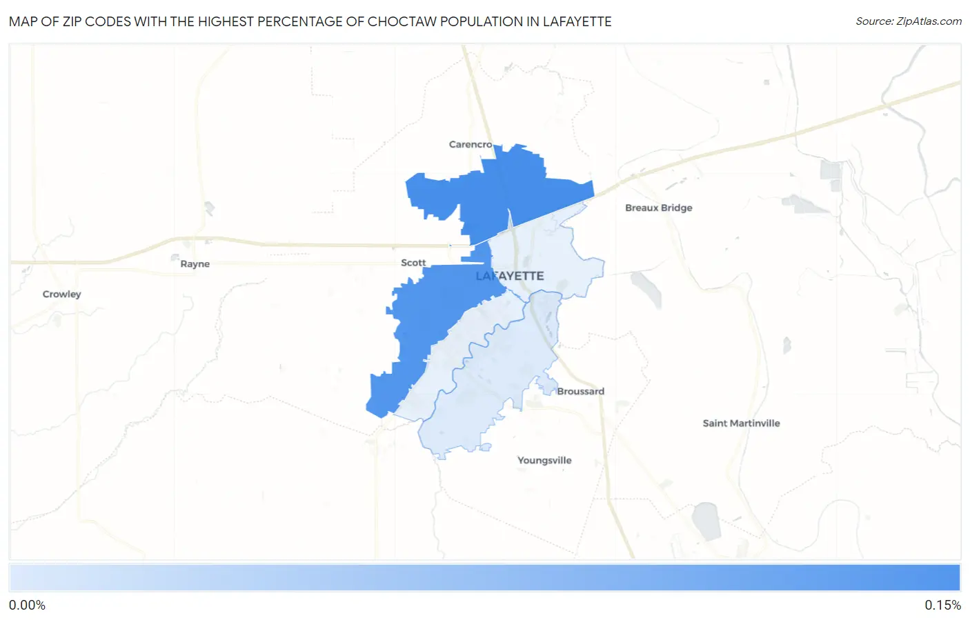 Zip Codes with the Highest Percentage of Choctaw Population in Lafayette Map