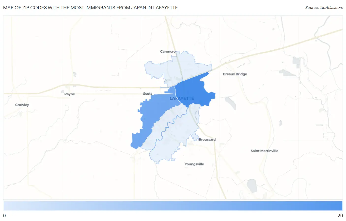 Zip Codes with the Most Immigrants from Japan in Lafayette Map