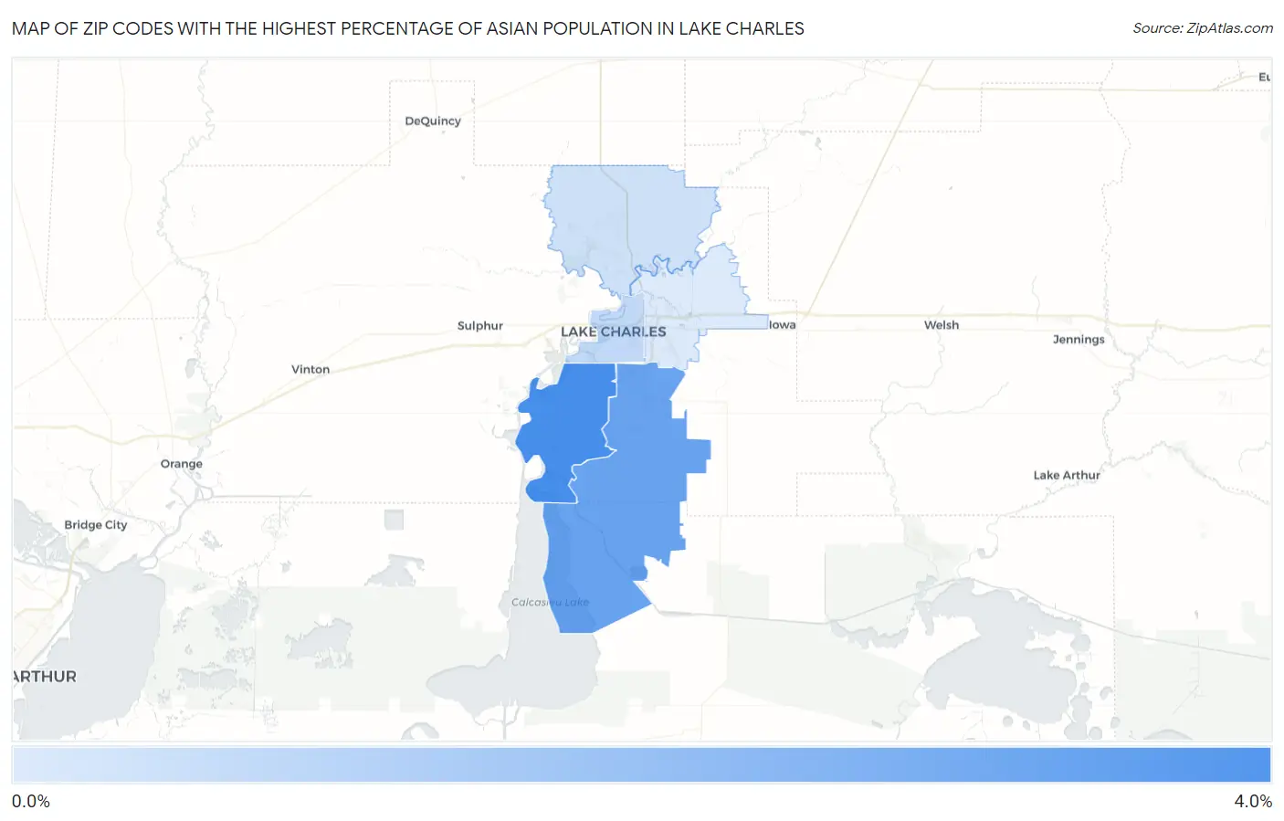 Zip Codes with the Highest Percentage of Asian Population in Lake Charles Map