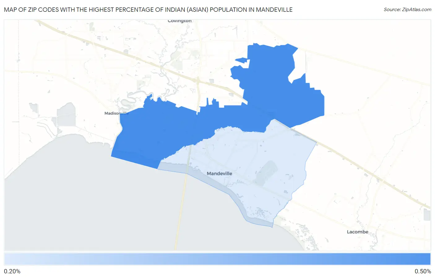 Zip Codes with the Highest Percentage of Indian (Asian) Population in Mandeville Map
