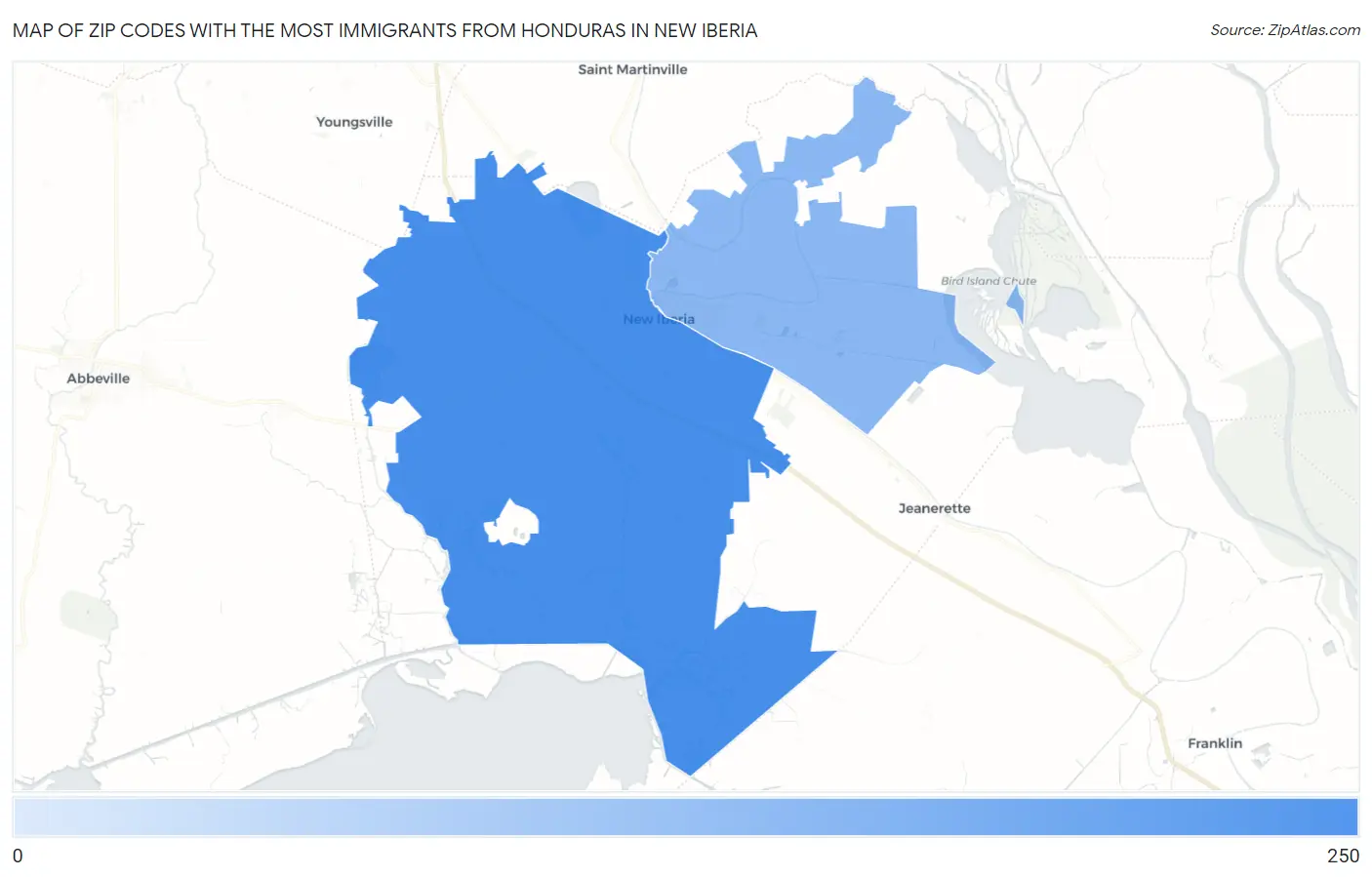 Zip Codes with the Most Immigrants from Honduras in New Iberia Map