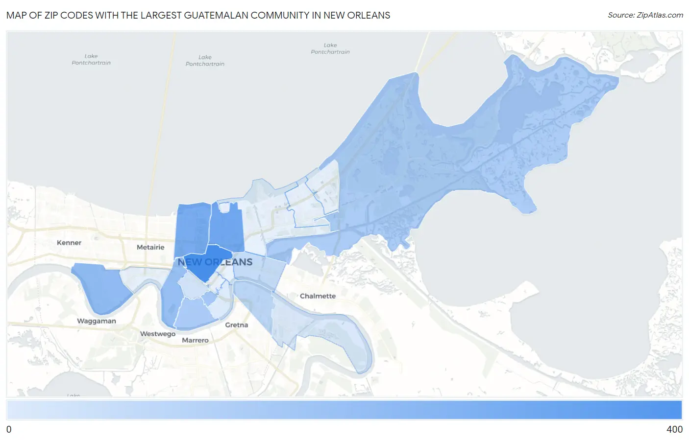 Zip Codes with the Largest Guatemalan Community in New Orleans Map