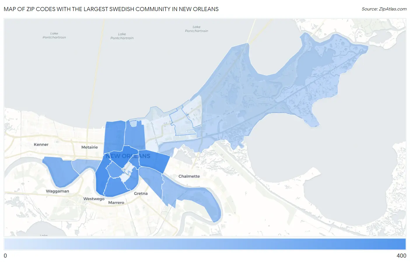Zip Codes with the Largest Swedish Community in New Orleans Map